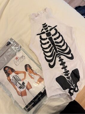 Forplay White & Black Skeleton High-Neck Bodysuit